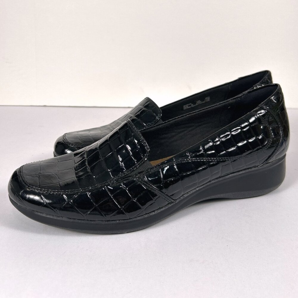 Clarks Gael Bobtail Loafers Black Croc Patent Comfort Slip-On Size 11 - Picture 3 of 13